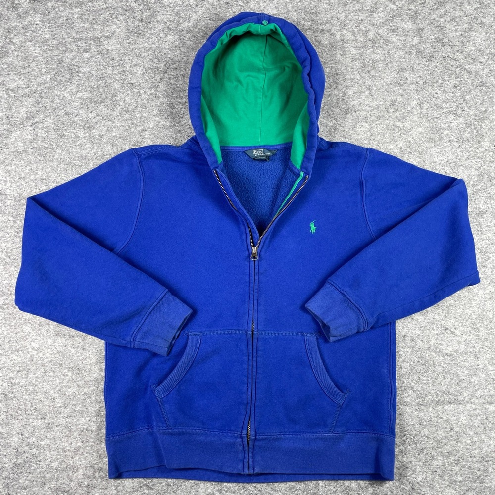 Polo Ralph Lauren Hoodie Boys L (14-16) Blue Green Full Zip Fleece Jacket